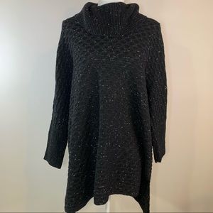 Anne Klein Chunky Oversized Black Speckled Sweater Tunic
